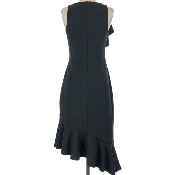 Banana Republic Black Asymmetrical Flounce Dress Scuba Midi Size 12 NWT - Picture 3 of 14